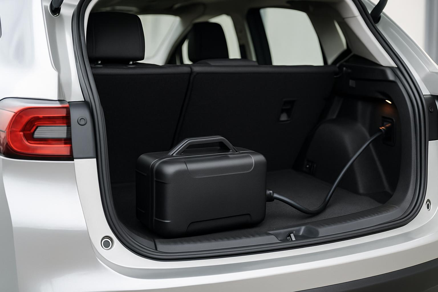 Un arrangement de rechargeur sans fil dans la caisse arrière d'une voiture.